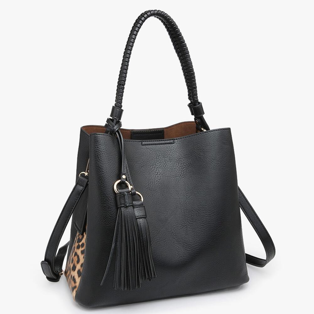 Olivia Animal Print Contrast Hobo Black Leopard
